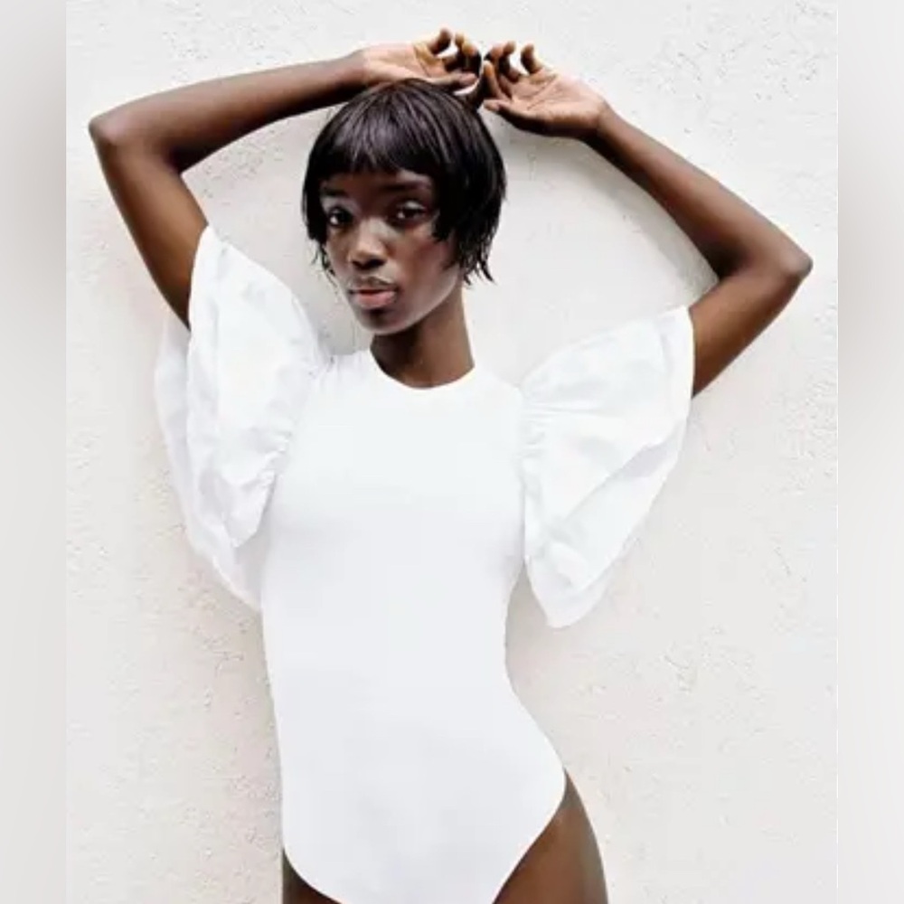 ZARA white ruffle sleeve bodysuit!